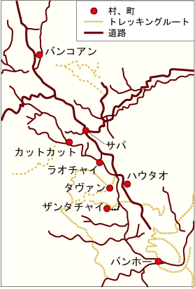 サパの少数民族村のトレッキングルート